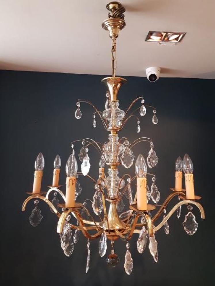 1920's Brass and Cut Crystal Chandelier - Image 1