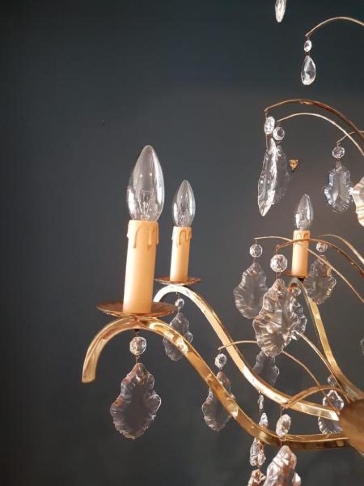 1920's Brass and Cut Crystal Chandelier - Image 2