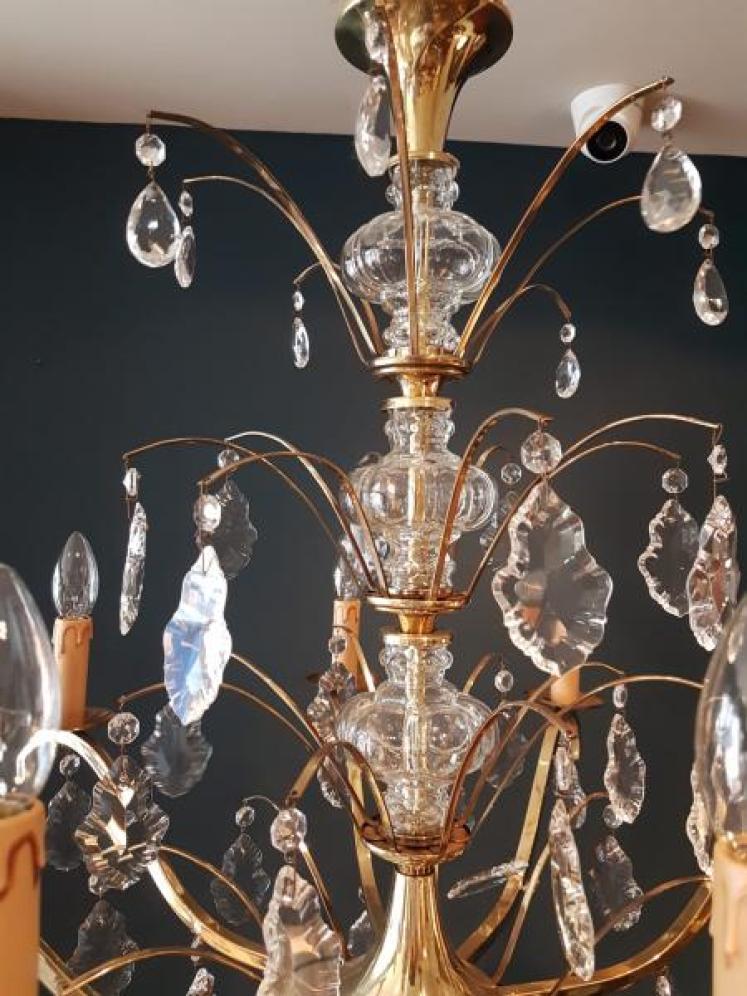 1920's Brass and Cut Crystal Chandelier - Image 3