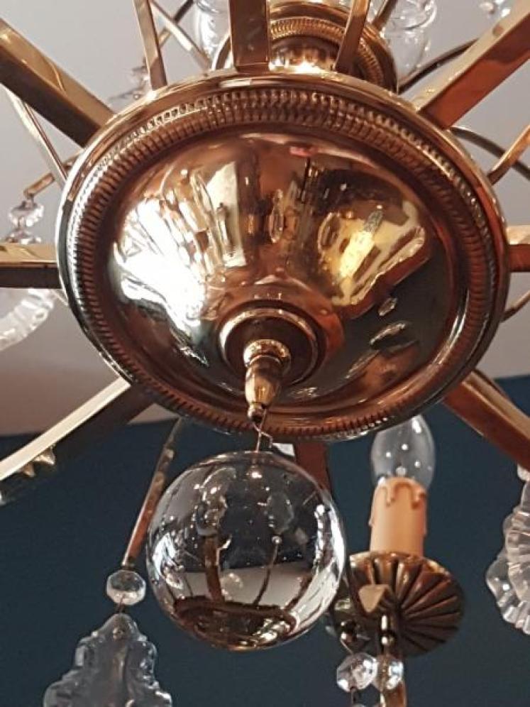 1920's Brass and Cut Crystal Chandelier - Image 4