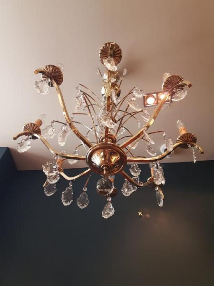 1920's Brass and Cut Crystal Chandelier - Image 6