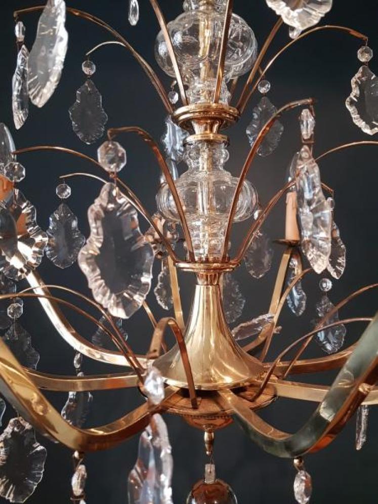 1920's Brass and Cut Crystal Chandelier - Image 7