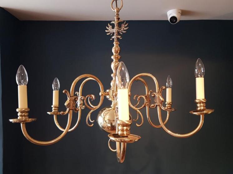 Fully Restored Edwardian Brass Six Arm Chandelier - Image 2