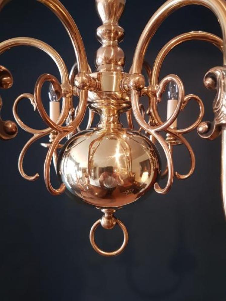 Fully Restored Edwardian Brass Six Arm Chandelier - Image 3