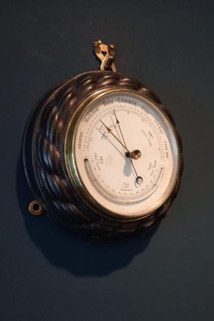 Victorian Steel Barometer with Thermometer - Image 2