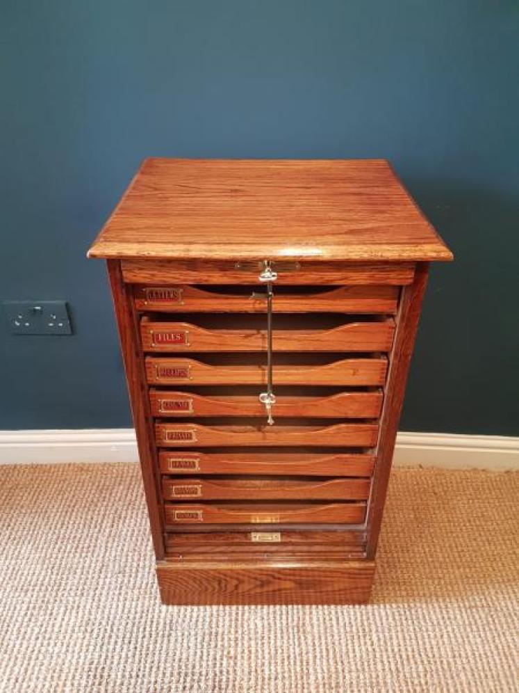 Edwardian Oak Tambour Front File Cabinet - Image 2