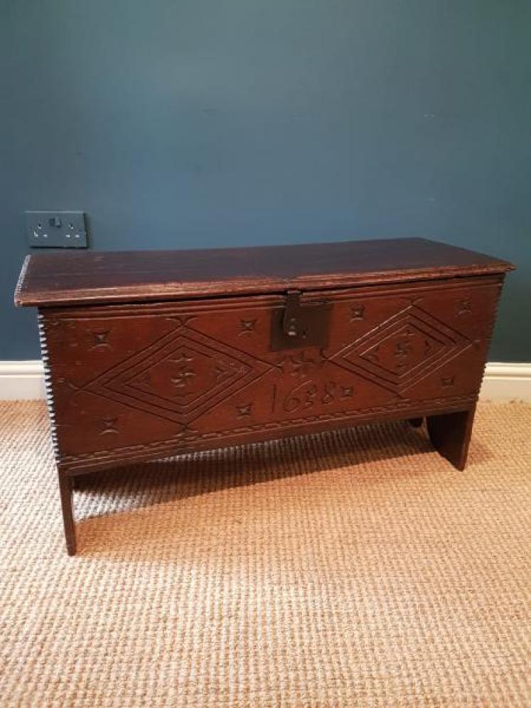 Period Oak Six Plank Coffer Dated 1658 - Image 1