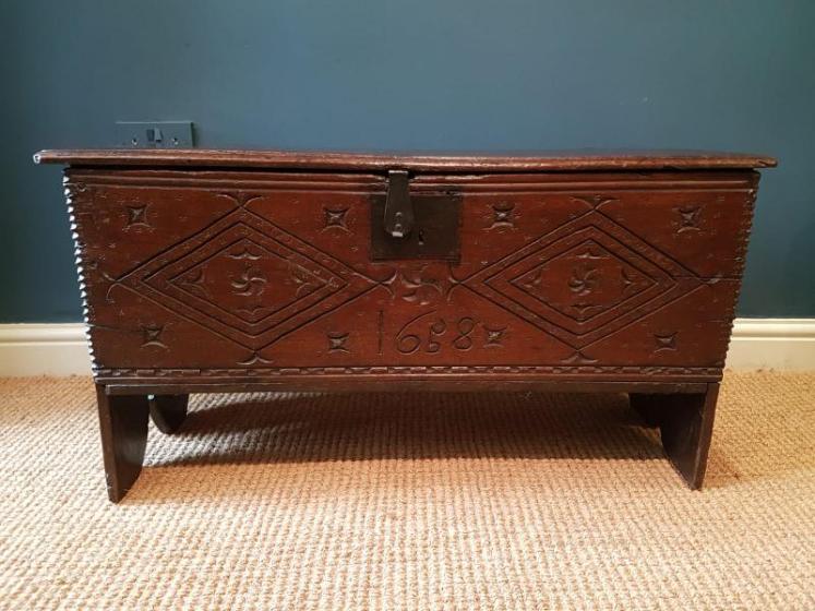 Period Oak Six Plank Coffer Dated 1658 - Image 2