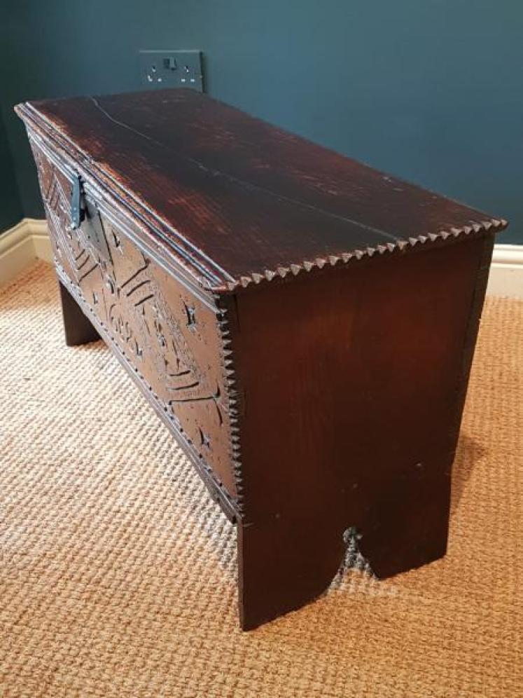 Period Oak Six Plank Coffer Dated 1658 - Image 4
