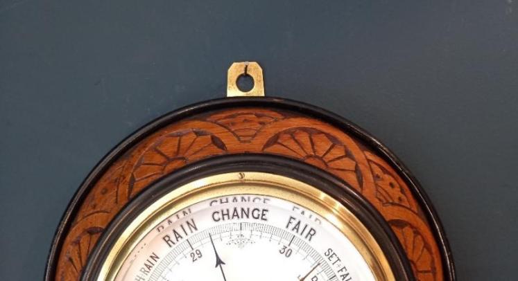 Mid Victorian Carved Oak & Ebony Barometer - Image 3