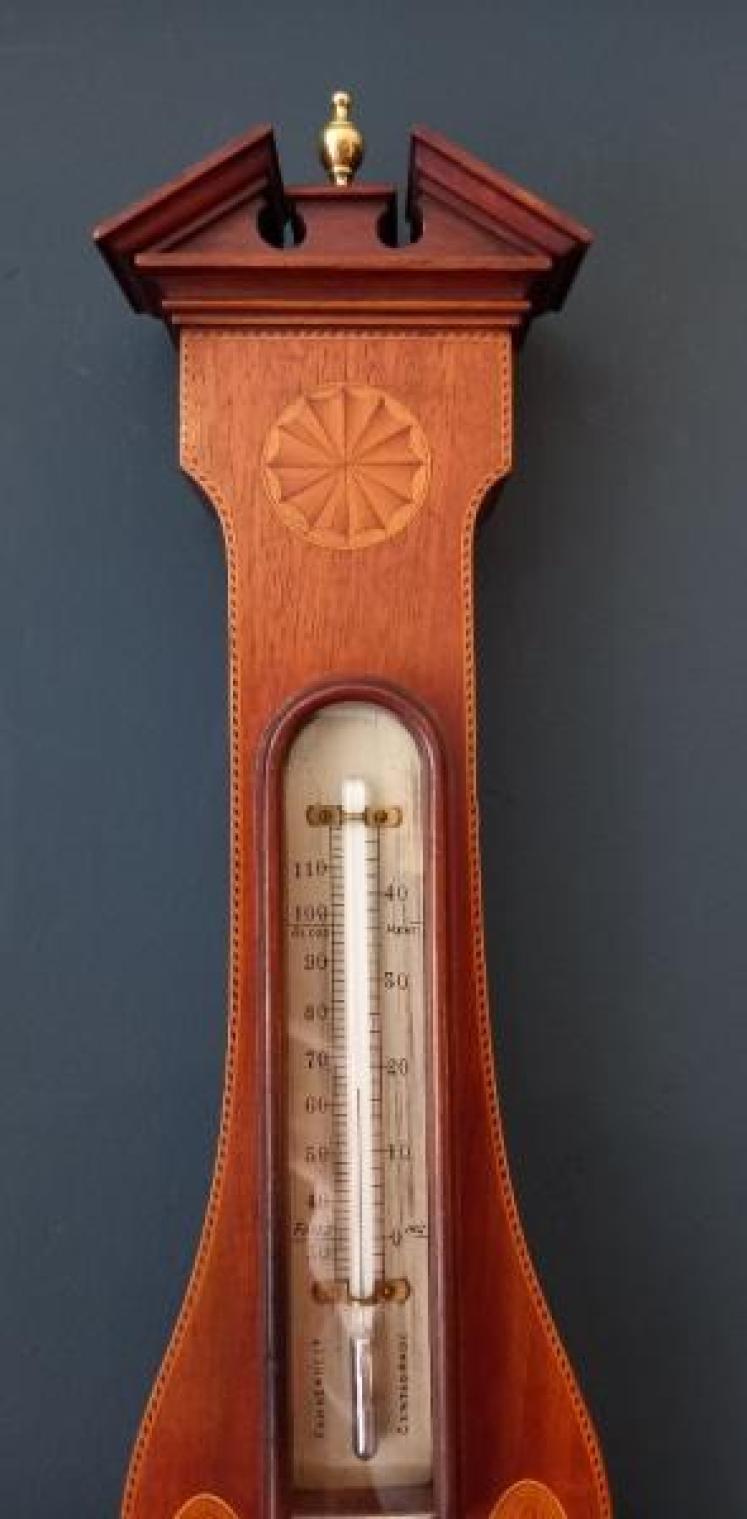 Superb Edwardian Sheraton Inlaid Banjo Barometer - Image 3