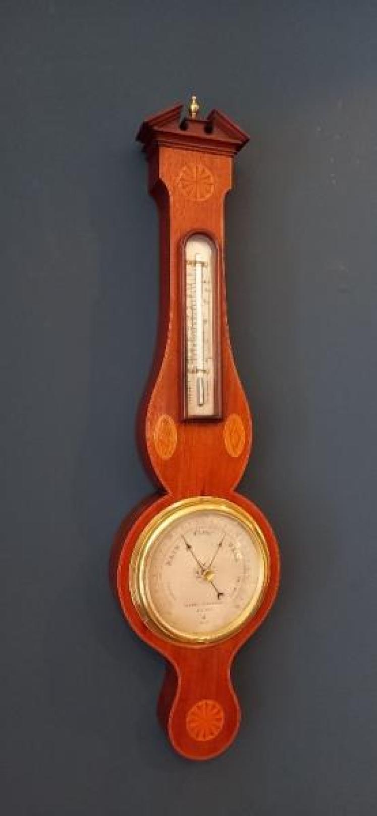 Superb Edwardian Sheraton Inlaid Banjo Barometer - Image 7