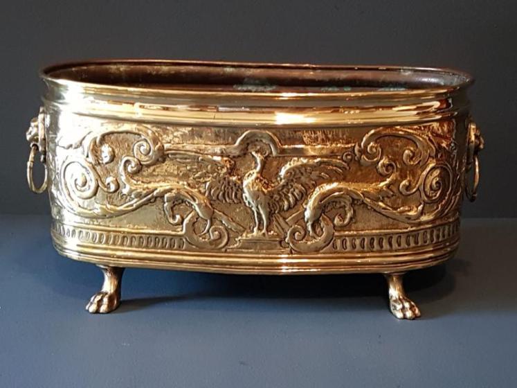 Victorian Embossed Brass Planter - Image 1