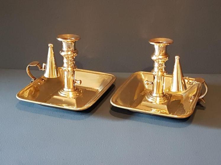 Matching Pair of Early Victorian Brass Chamber Sticks - Image 1