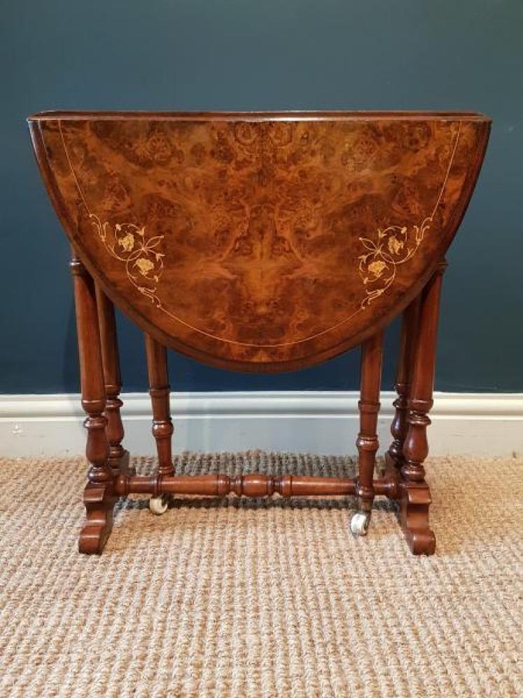 Fine Quality Victorian Burr Walnut Baby Sutherland Table - Image 6