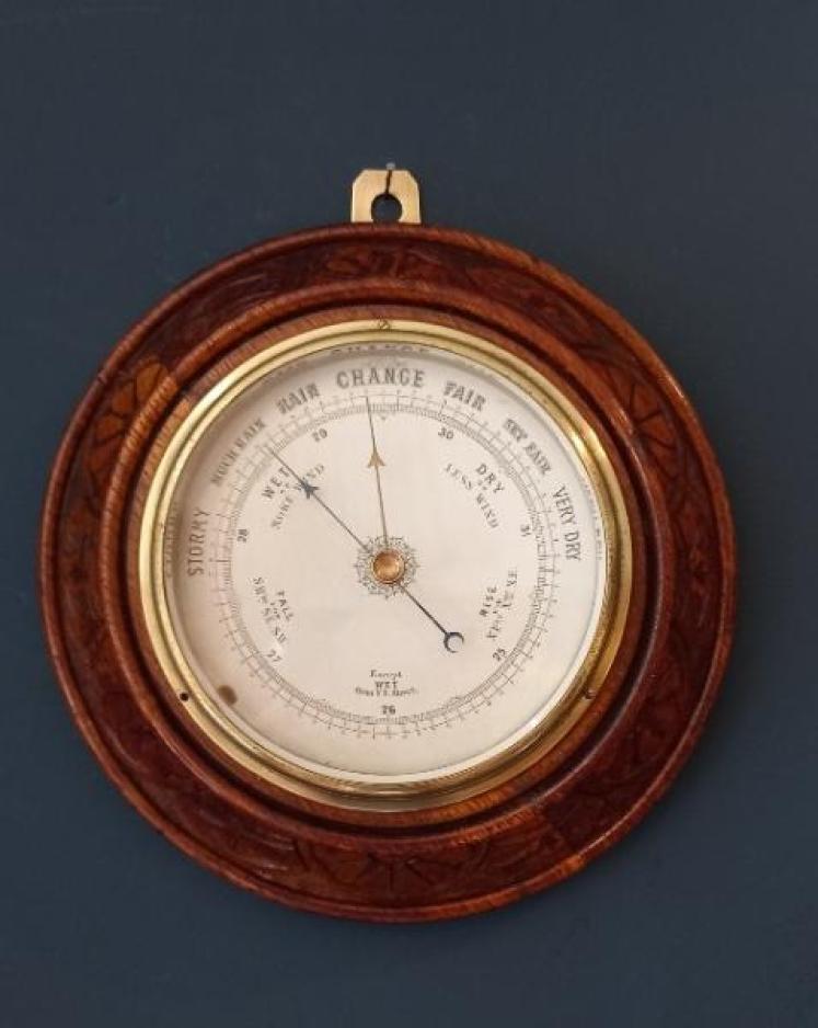  Victorian Carved Oak Surround Aneroid Barometer - Image 7