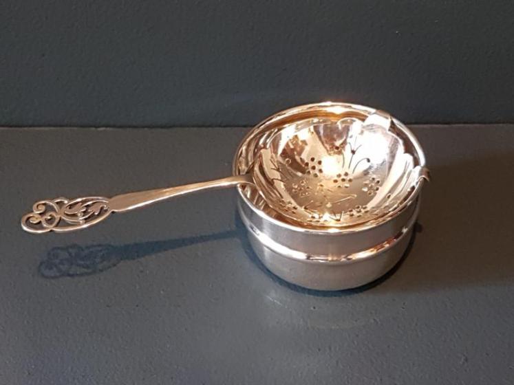Silver Tea Strainer and Saucer - Image 1