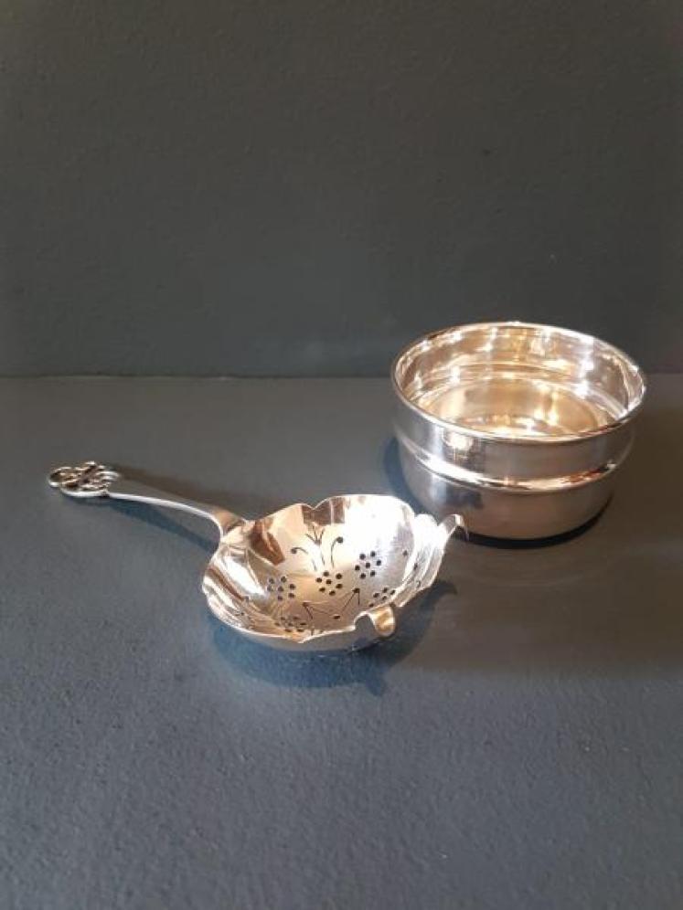 Silver Tea Strainer and Saucer - Image 2