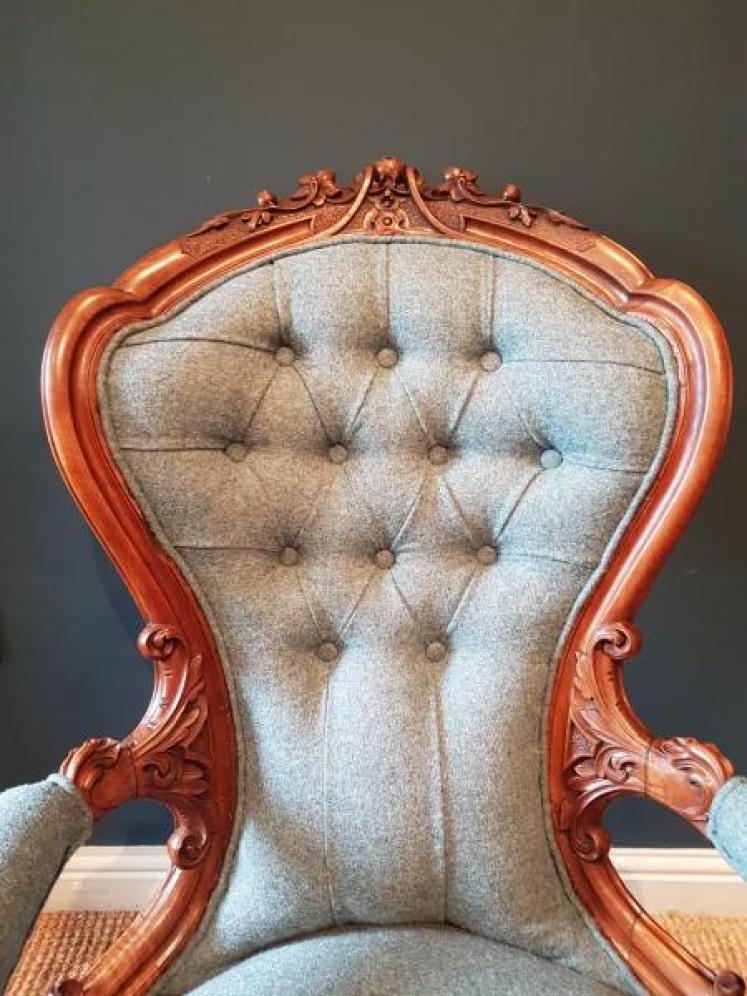 Victorian Carved Walnut Frame Open Arm Chair - Image 2