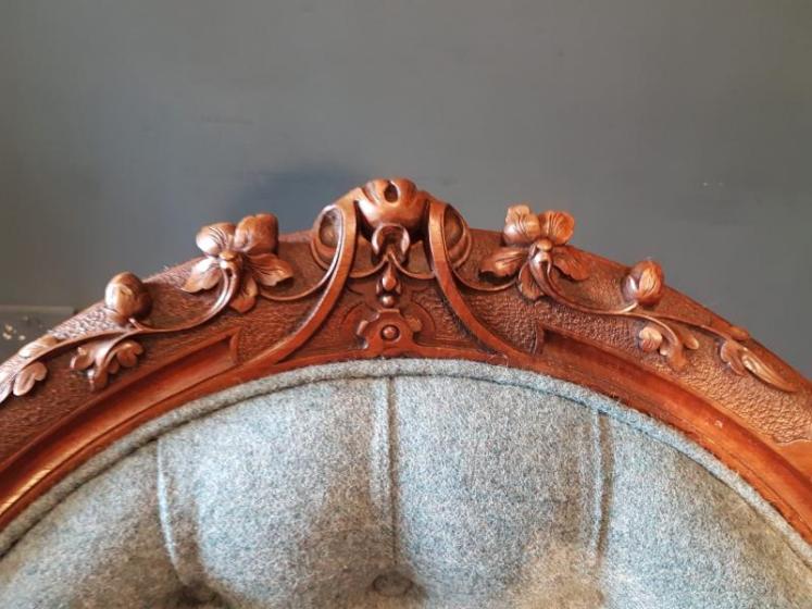 Victorian Carved Walnut Frame Open Arm Chair - Image 3