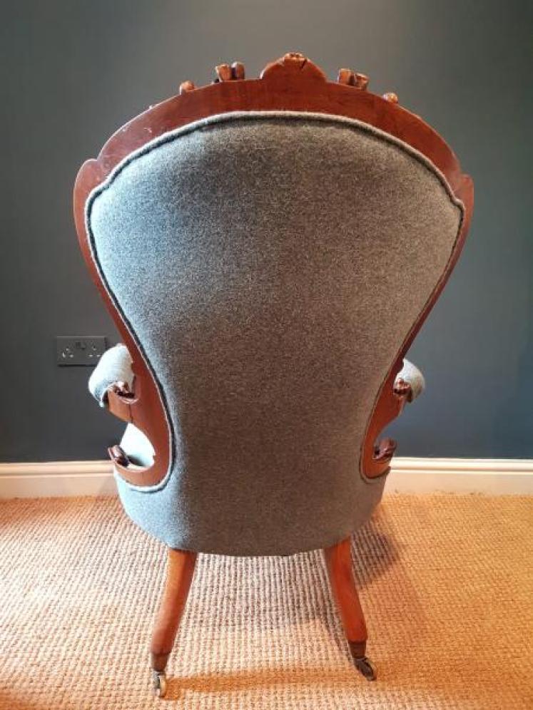 Victorian Carved Walnut Frame Open Arm Chair - Image 4