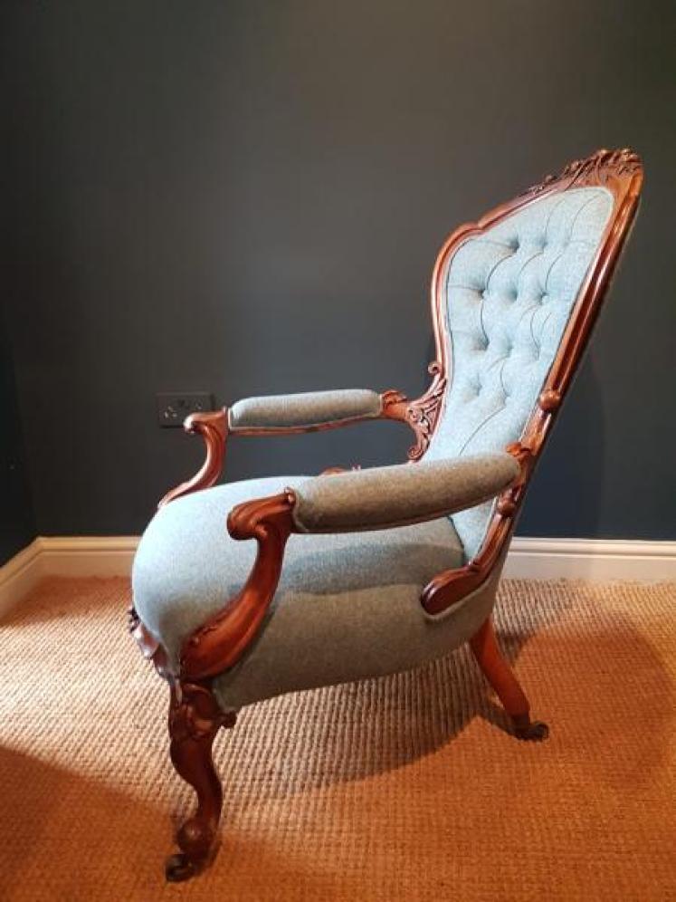 Victorian Carved Walnut Frame Open Arm Chair - Image 5