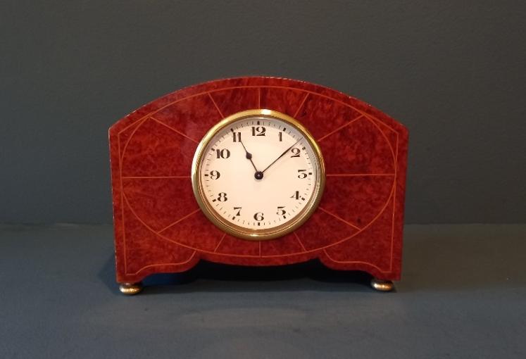 Edwardian Period Burr Walnut Sunburst Inlay Mantel Clock - Image 1