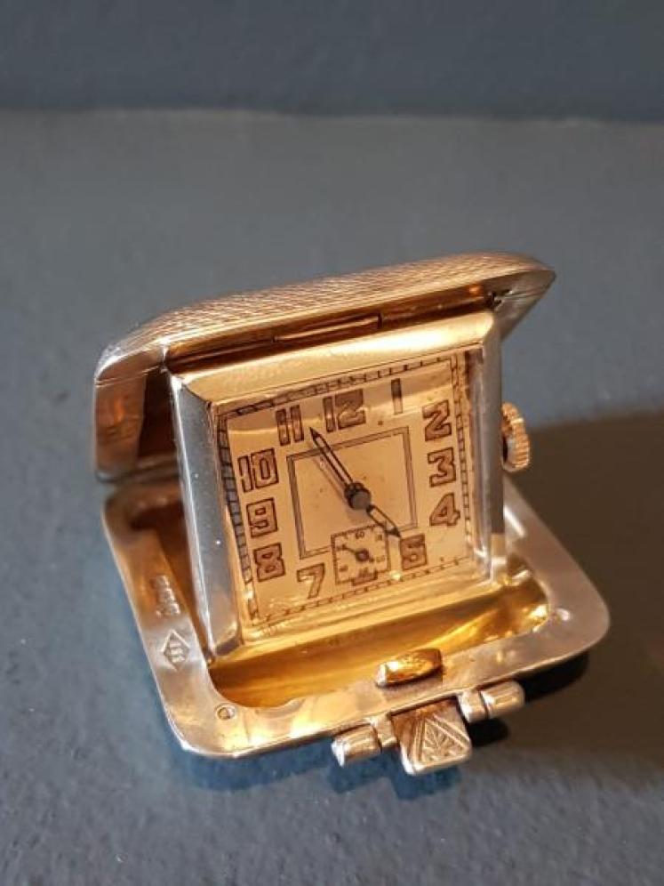 George V Engine Turned Silver Travelling Clock - Image 1