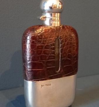 Superb Victorian Silver & Crocodile Skin Hip Flask