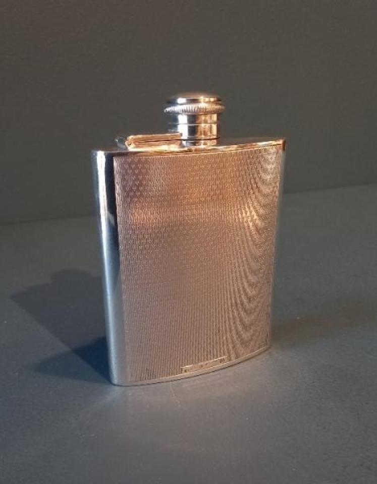 Edwardian Period Silver Engine Turned Hip Flask - Image 1