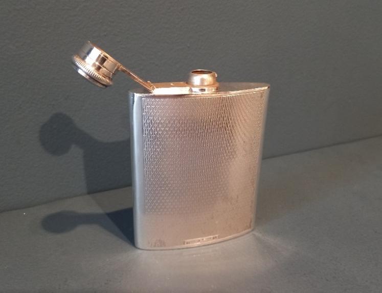 Edwardian Period Silver Engine Turned Hip Flask - Image 2
