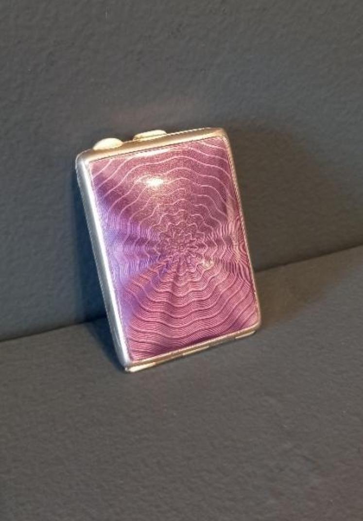 Fine George V Period Silver & Lilac Enamel Match Case - Image 2