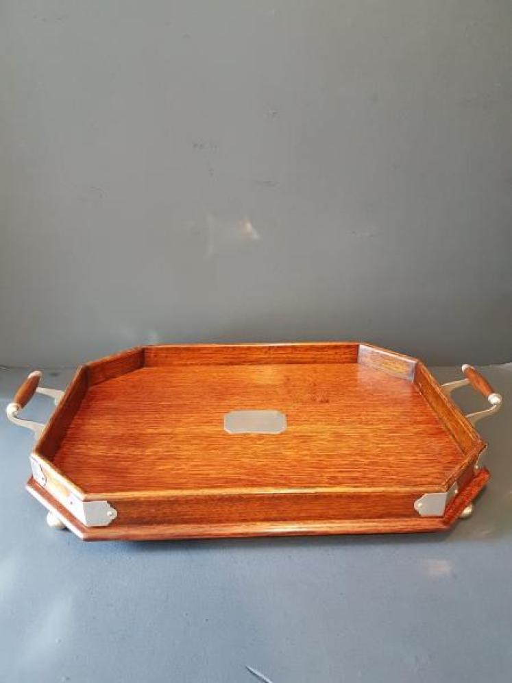 Victorian Oak and Silver Plated Mounted Tray - Image 2