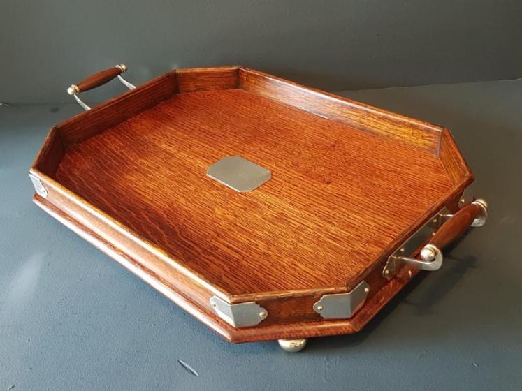 Victorian Oak and Silver Plated Mounted Tray - Image 3