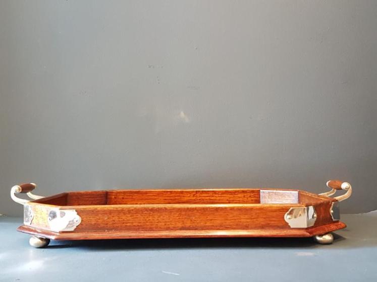 Victorian Oak and Silver Plated Mounted Tray - Image 4