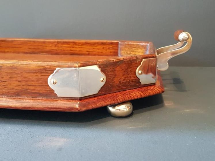 Victorian Oak and Silver Plated Mounted Tray - Image 5