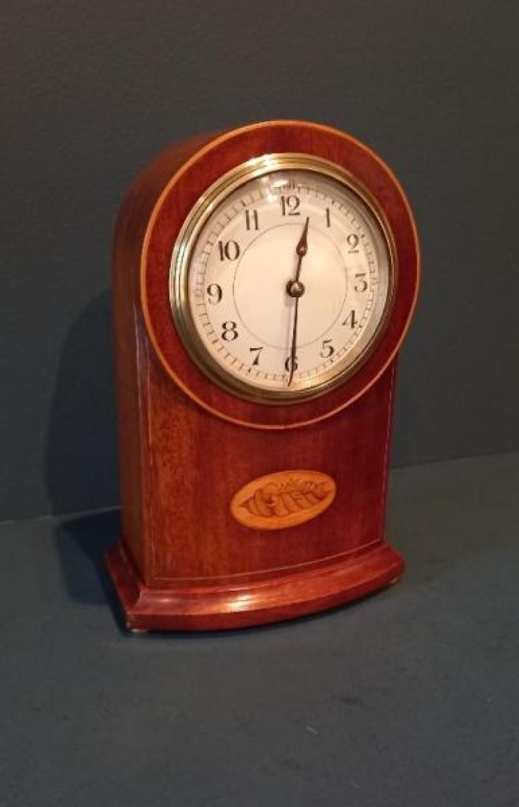 Edwardian Period Bow Fronted Inlaid Mantel Clock - Image 1