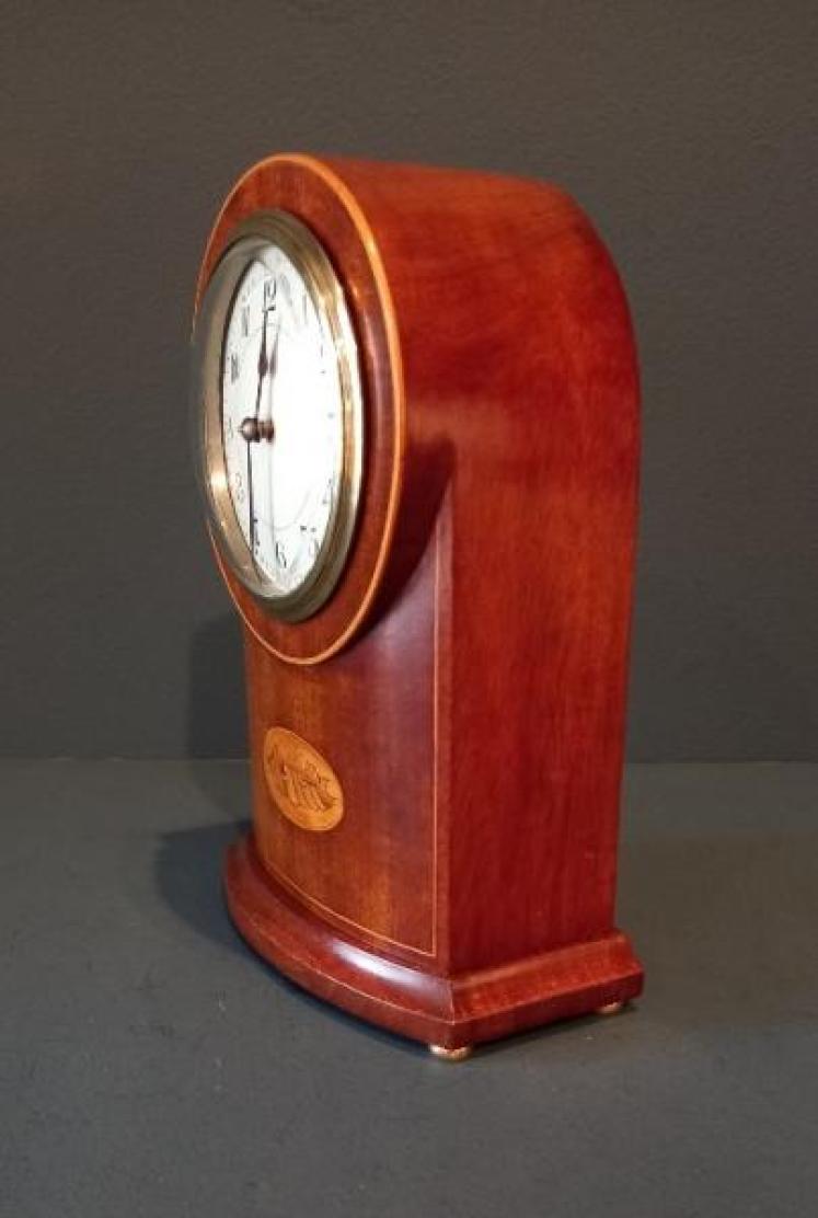 Edwardian Period Bow Fronted Inlaid Mantel Clock - Image 2