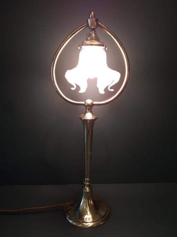 Art Nouveau Brass Table Lamp and Shade - Image 2