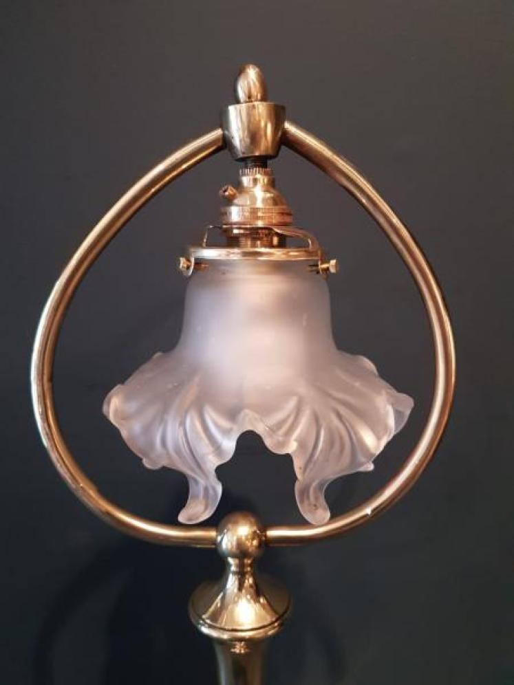 Art Nouveau Brass Table Lamp and Shade - Image 3