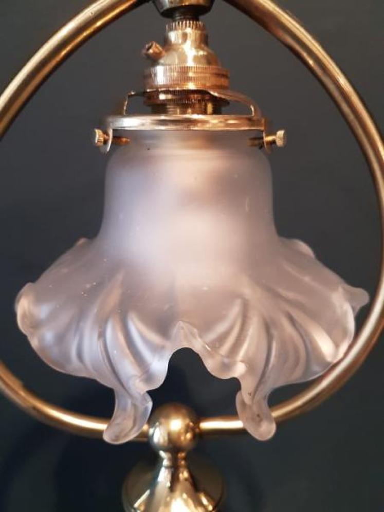 Art Nouveau Brass Table Lamp and Shade - Image 4
