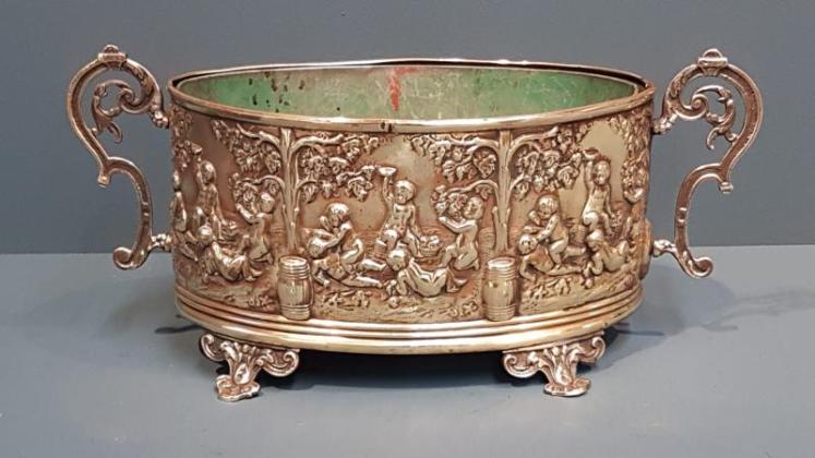 Early Victorian Embossed Brass Planter - Image 1
