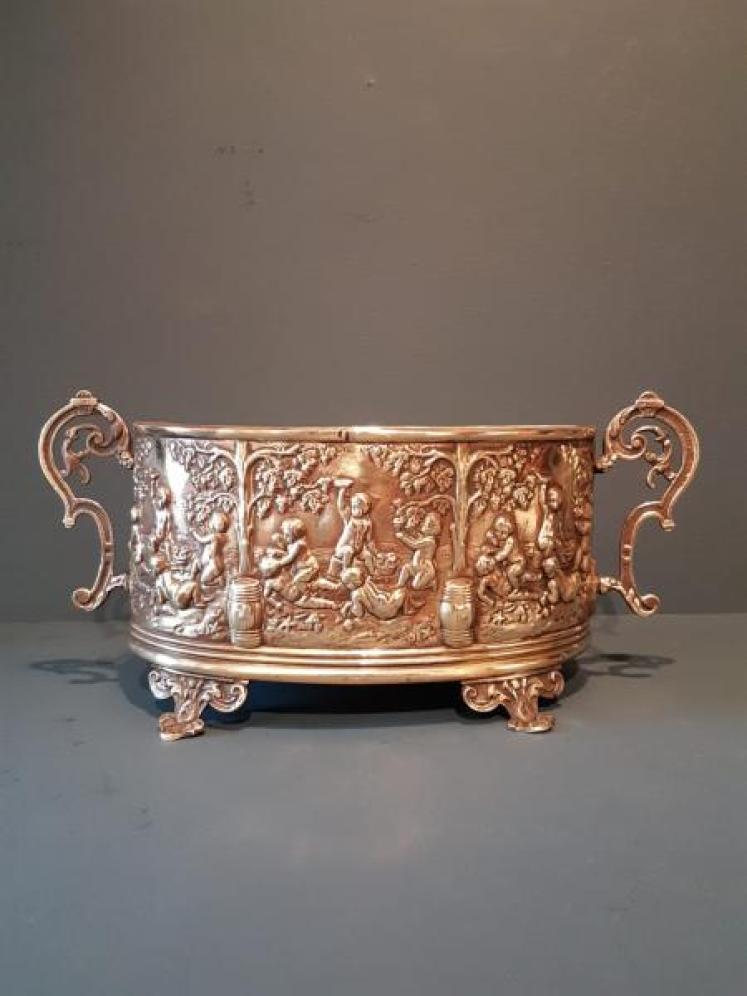 Early Victorian Embossed Brass Planter - Image 2