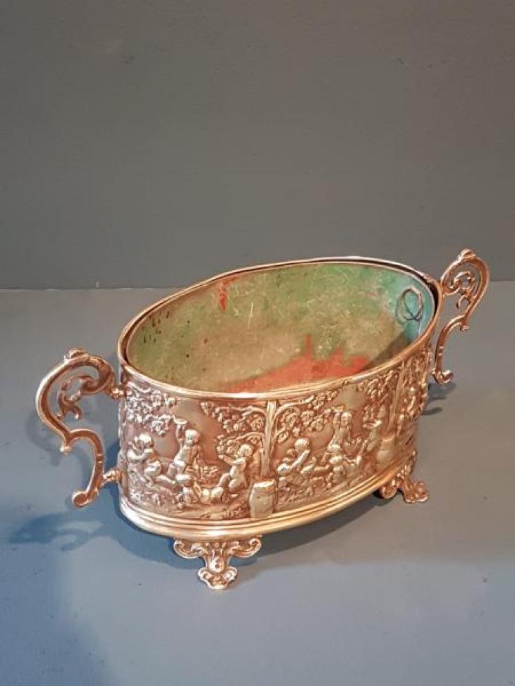 Early Victorian Embossed Brass Planter - Image 3