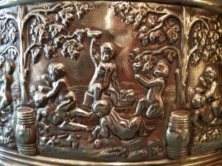 Early Victorian Embossed Brass Planter - Image 5
