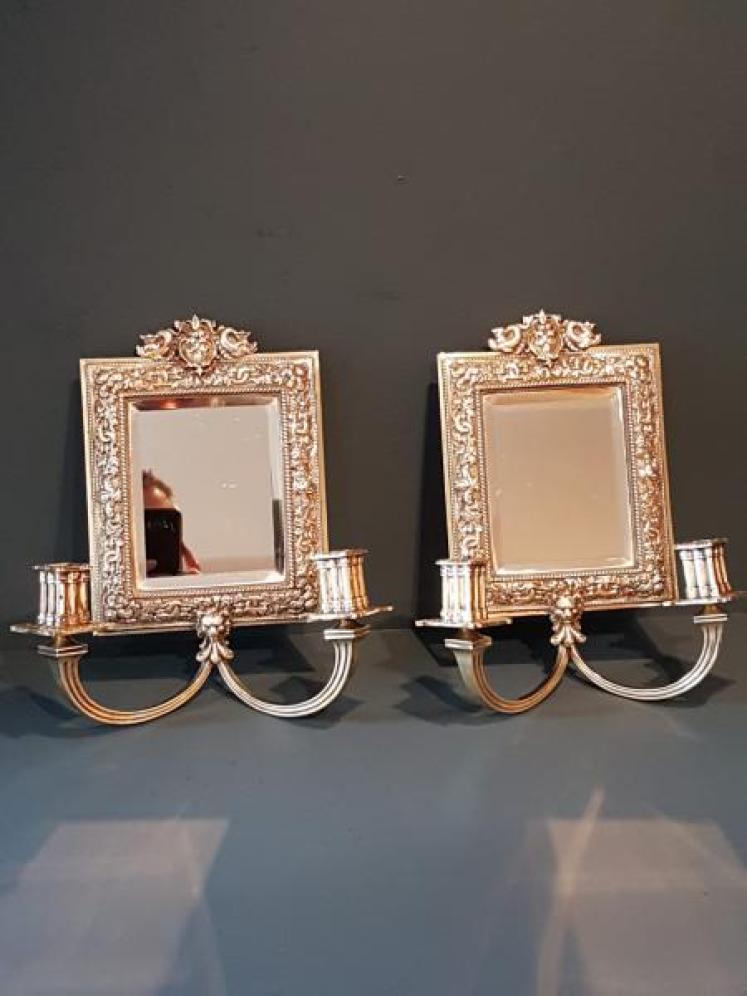 Matching Pair of Victorian Mirror Back Wall Sconces - Image 1