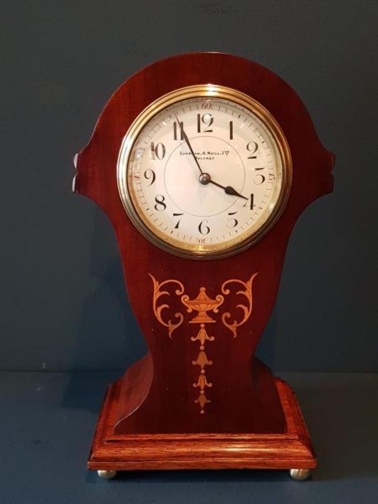 Edwardian Mahogany Inlaid Mantel Clock by Sharman D Neill of Belfast - Image 1