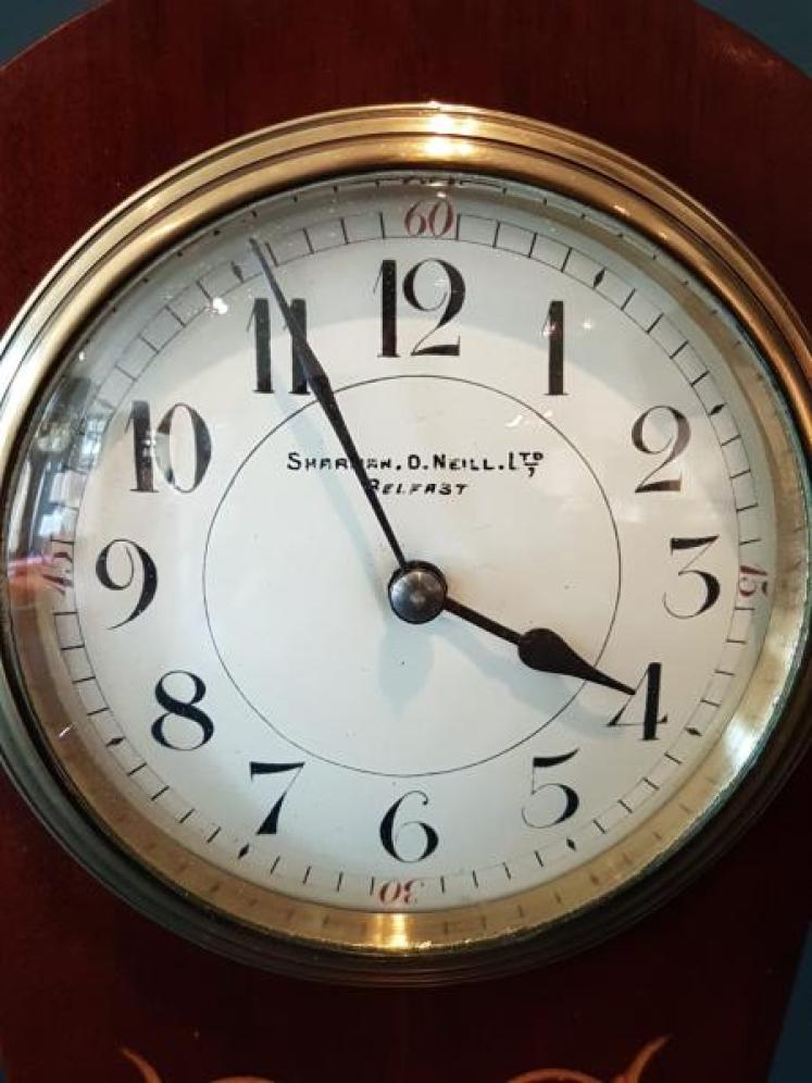 Edwardian Mahogany Inlaid Mantel Clock by Sharman D Neill of Belfast - Image 4