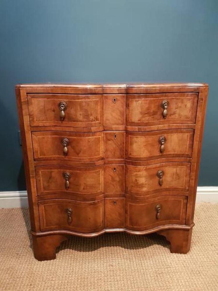 Edwardian Walnut Ribbon Front Chest of Drawers - Image 1