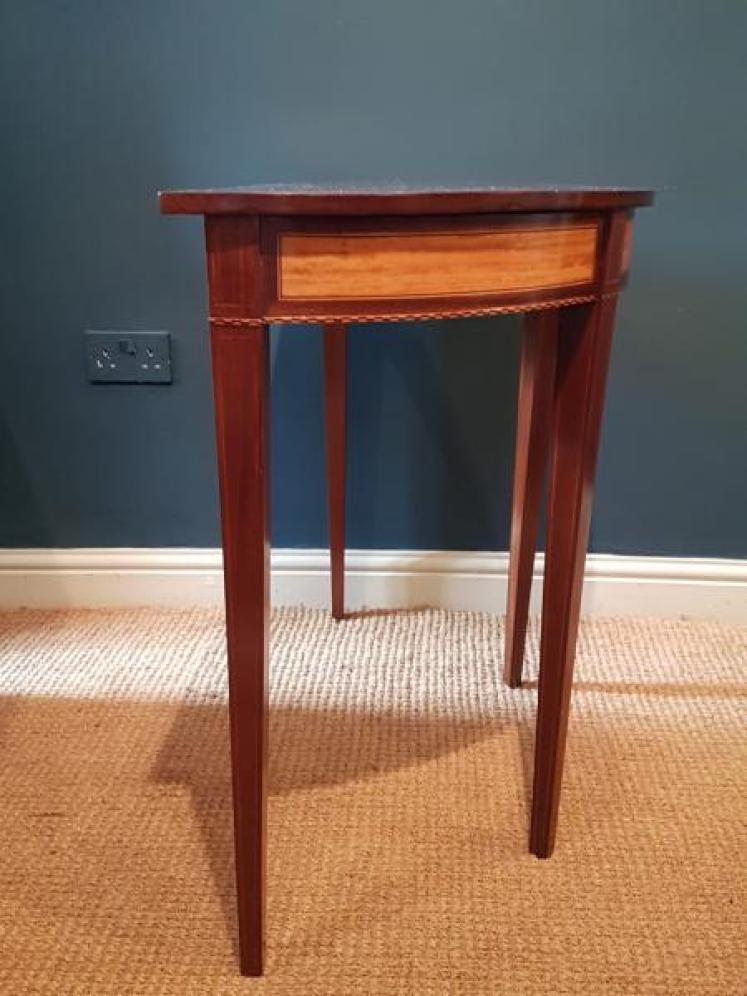 Matching Pair of Edwardian Sheraton Revival Demi Lune Tables - Image 5